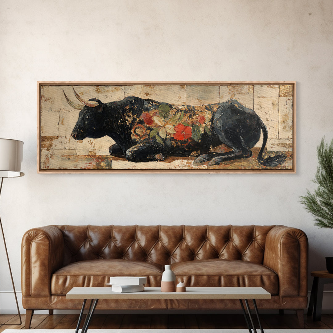 Steakhouse Black and Gold Bull Portrait Canvas Print, Restaurant Art, Digital Print, Restaurant Decor, Fine Art, Bistro, RES-3x1-71