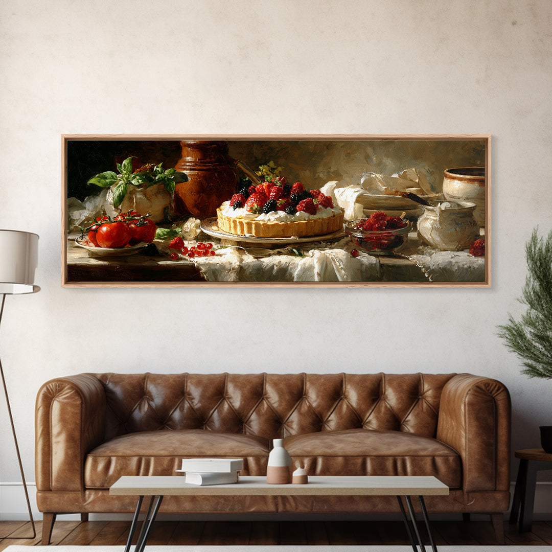 Dessert Tart with Berries and Cream Canvas Print, Restaurant Art, Kitchen Wall Decor, Restaurant Decor, Fine Art, Bistro, RES-3x1-8