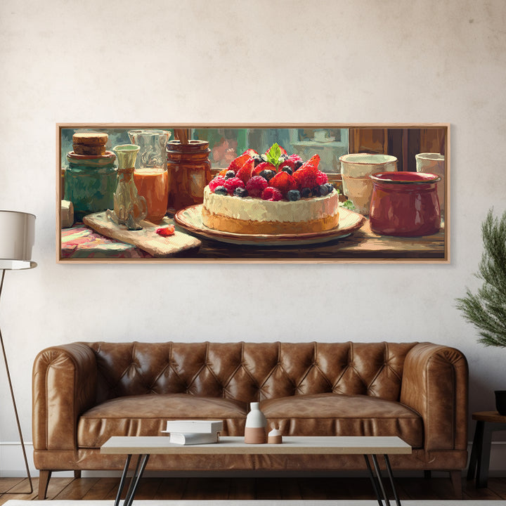 Dessert Tart with Berries and Cream Canvas Print, Restaurant Art, Art Print, Restaurant Decor, Fine Art, Bistro, Kitchen Art, RES-3x1-80