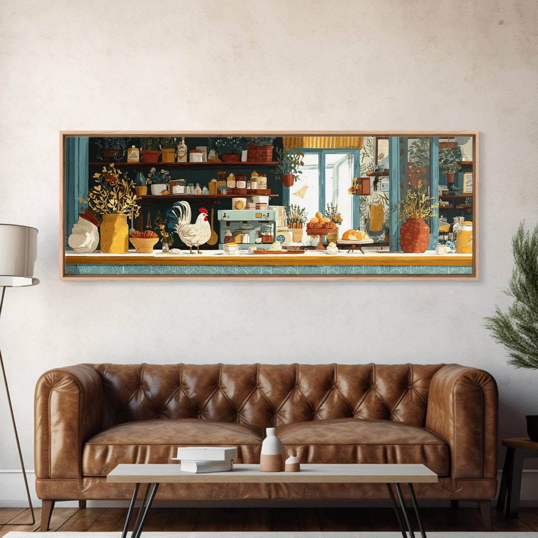 Rooster and Herbs for Farmhouse Restaurant Mood Canvas Print, Restaurant Art, Printable Wall Art, Restaurant Decor, Bistro, RES-3x1-84