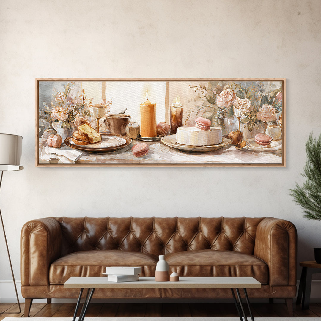 Elegant Table Objects Canvas Print, Restaurant Art, Wall Art, Restaurant Decor, Watercolor Art, Bistro, Digital Print, RES-3x1-88