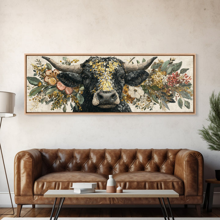 Steakhouse Black and Gold Bull Portrait Canvas Print, Restaurant Art, Wall Art Prints, Restaurant Decor, Fine Art, Bistro, RES-3x1-95