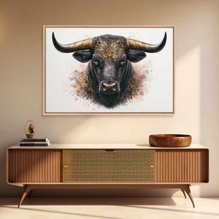 Steakhouse Black and Gold Bull Portrait Canvas Print, Restaurant Art, Modern Decor, Restaurant Decor, Fine Art, Bistro, RES-3x2-11