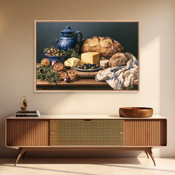 Mediterranean Olives Bread and Cheese Board Canvas Print, Restaurant Art, Bedroom Wall Art, Restaurant Decor, Bistro, RES-3x2-13