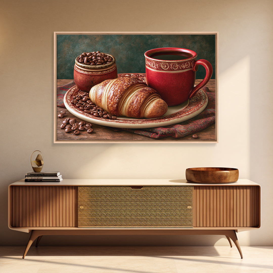 Coffee Beans and Pastry Arrangement Framed Canvas Print, Restaurant Art, Canvas Wall Art, Restaurant Decor, Fine Art, Bistro, RES-3x2-2