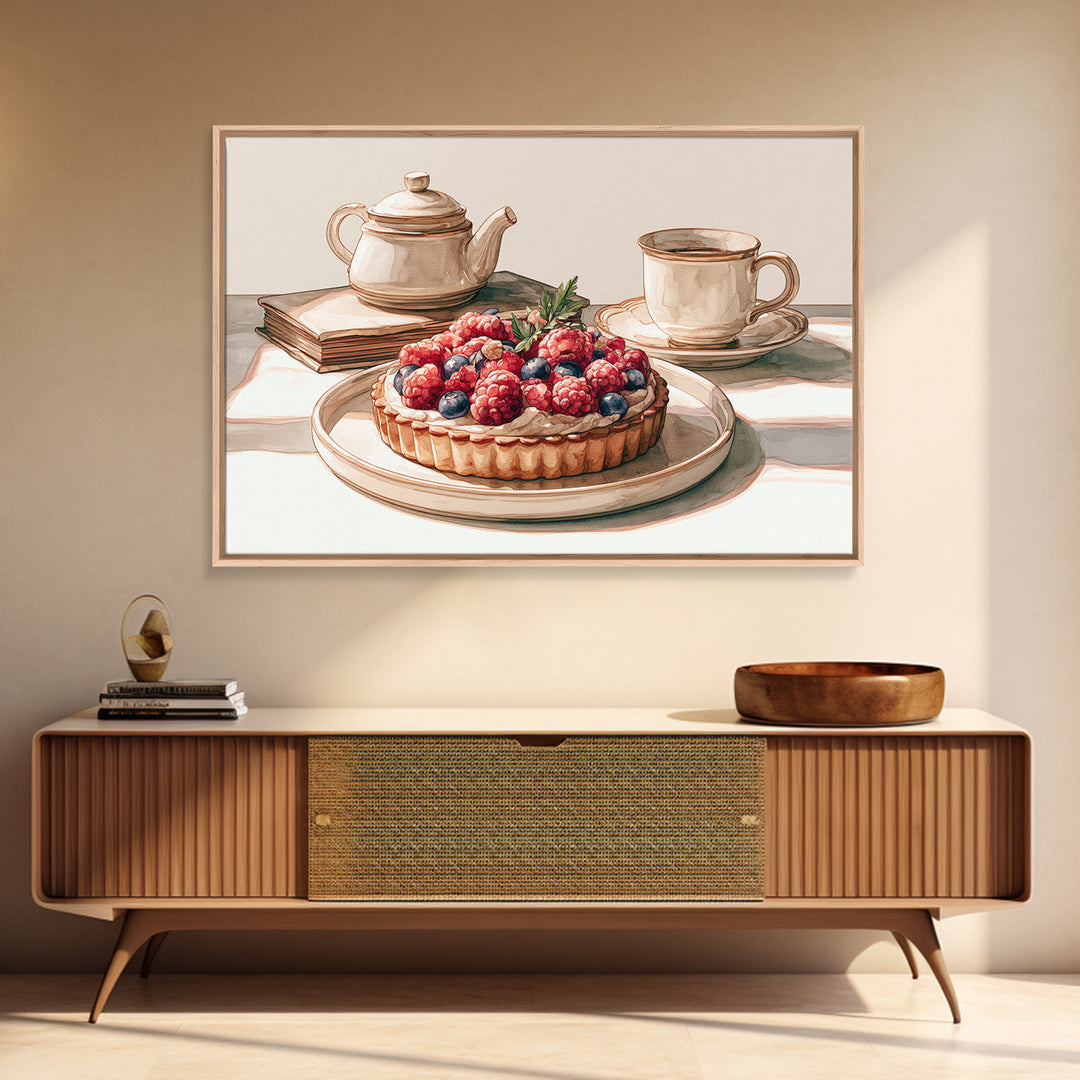 Dessert Tart with Berries and Cream Framed Canvas Print, Restaurant Art, Kitchen Wall Decor, Restaurant Decor, Fine Art, Bistro, RES-3x2-20
