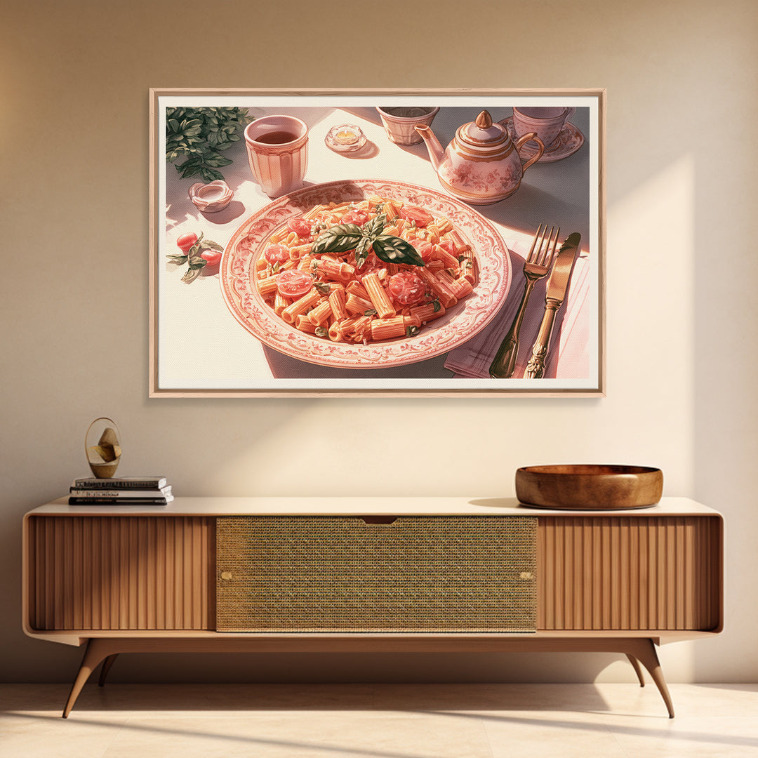 Fresh Pasta with Tomatoes and Basil Canvas Print, Restaurant Art, Canvas Print, Restaurant Decor, Bistro, Statement Artwork, RES-3x2-30