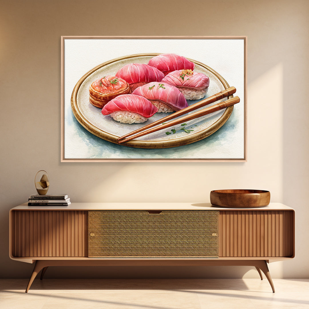 Sushi Fish and Ceramic Plate Composition Canvas Print, Restaurant Art, Cool Wall Art, Restaurant Decor, Fine Art, Bistro, RES-3x2-33
