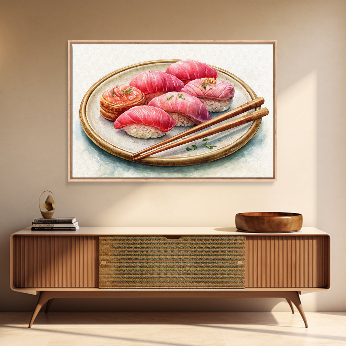 Sushi Fish and Ceramic Plate Composition Canvas Print, Restaurant Art, Cool Wall Art, Restaurant Decor, Fine Art, Bistro, RES-3x2-33