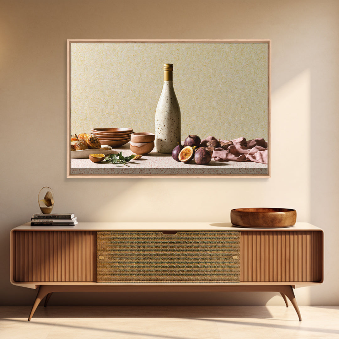 Wine Bottle and Figs Framed Canvas Print, Restaurant Art, Stained Glass Art, Restaurant Decor, Fine Art, Bistro, RES-3x2-5
