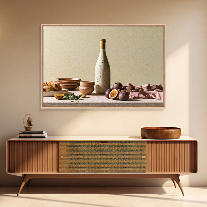 Wine Bottle and Figs Framed Canvas Print, Restaurant Art, Stained Glass Art, Restaurant Decor, Fine Art, Bistro, RES-3x2-5