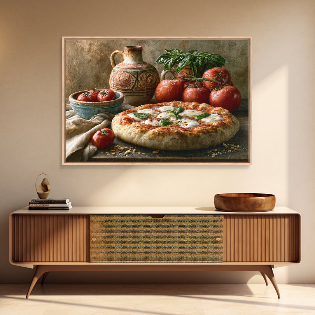 Pizzeria Tomato Basil and Mozzarella Still Life Canvas Print, Restaurant Art, Living Room Decor, Restaurant Decor, Bistro, RES-3x2-62