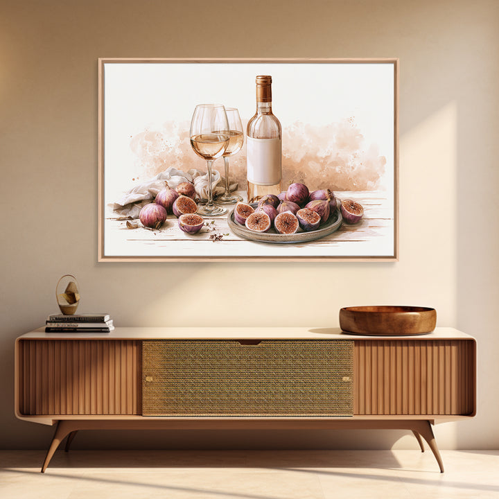Wine Bottle and Figs Framed Canvas Print, Restaurant Art, Room Decor, Restaurant Decor, Fine Art, Bistro, Large Wall Art, RES-3x2-77