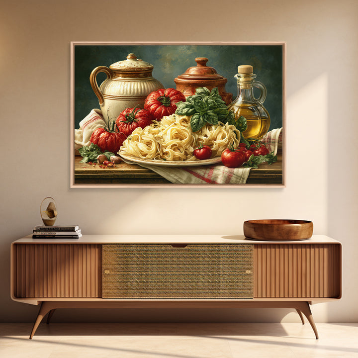 Fresh Pasta with Tomatoes and Basil Framed Canvas Print, Restaurant Art, Cool Wall Art, Restaurant Decor, Fine Art, Bistro, RES-3x2-78
