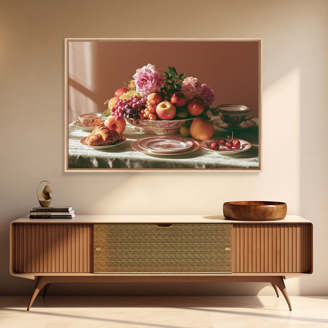 Classic Fruit Bowl Framed Canvas Print, Restaurant Art, Watercolor Painting, Restaurant Decor, Oil Painting, Bistro, RES-3x2-8