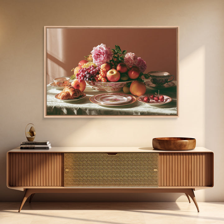 Classic Fruit Bowl Framed Canvas Print, Restaurant Art, Watercolor Painting, Restaurant Decor, Oil Painting, Bistro, RES-3x2-8