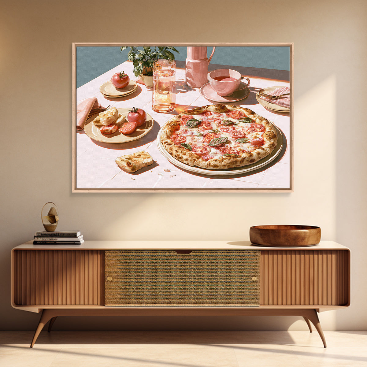 Pizzeria Tomato Basil and Mozzarella Still Life Canvas Print, Restaurant Art, Kitchen Wall Decor, Restaurant Decor, Bistro, RES-3x2-86
