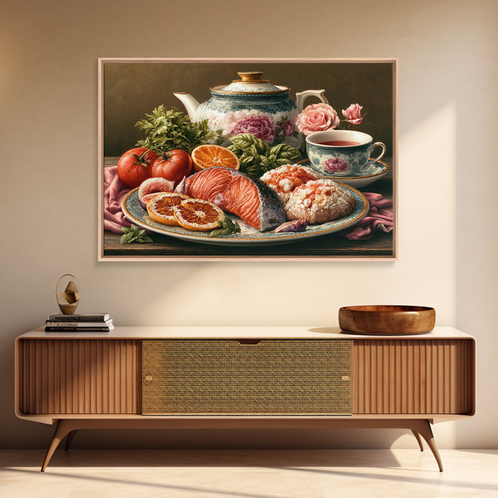 Sushi Fish and Ceramic Plate Composition Framed Canvas Print, Restaurant Art, Canvas Print, Restaurant Decor, Fine Art, Bistro, RES-3x2-9