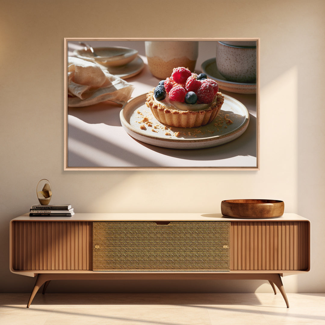 Dessert Tart with Berries and Cream Framed Canvas Print, Restaurant Art, Art Print, Restaurant Decor, Fine Art, Bistro, RES-3x2-92
