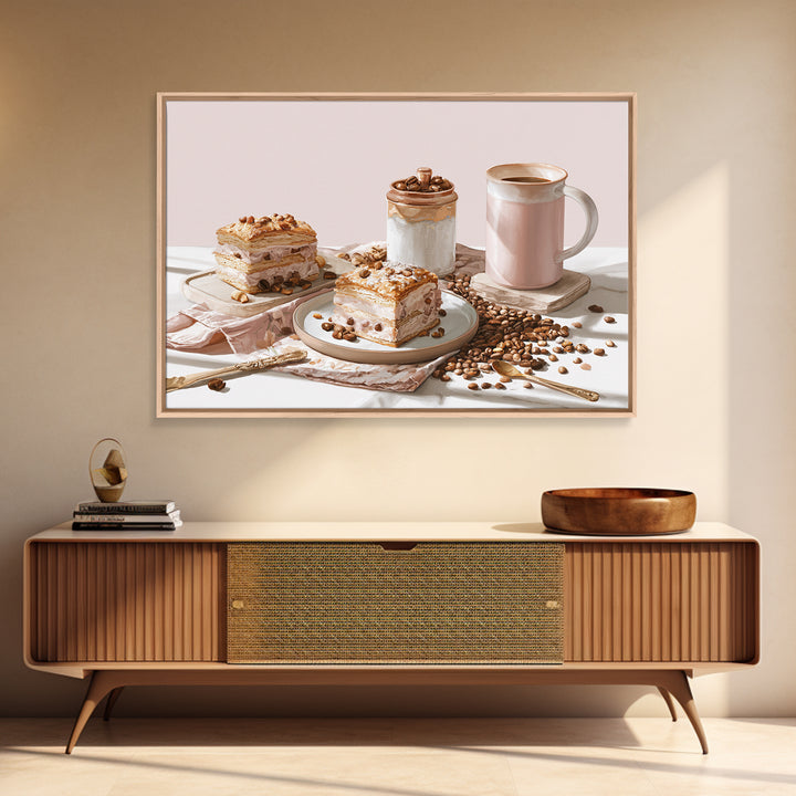 Coffee Beans and Pastry Arrangement Canvas Print, Restaurant Art, Stained Glass Art, Restaurant Decor, Fine Art, Bistro, RES-3x2-98