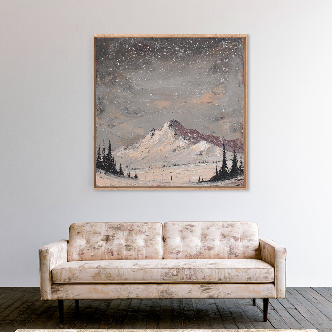 Retro Ski Poster Mountain Scene Framed Canvas Print, Retro Art, Wall Art Print, Living Room Decor, Fine Art, Retro, Boho Decor, RET-1x1-24
