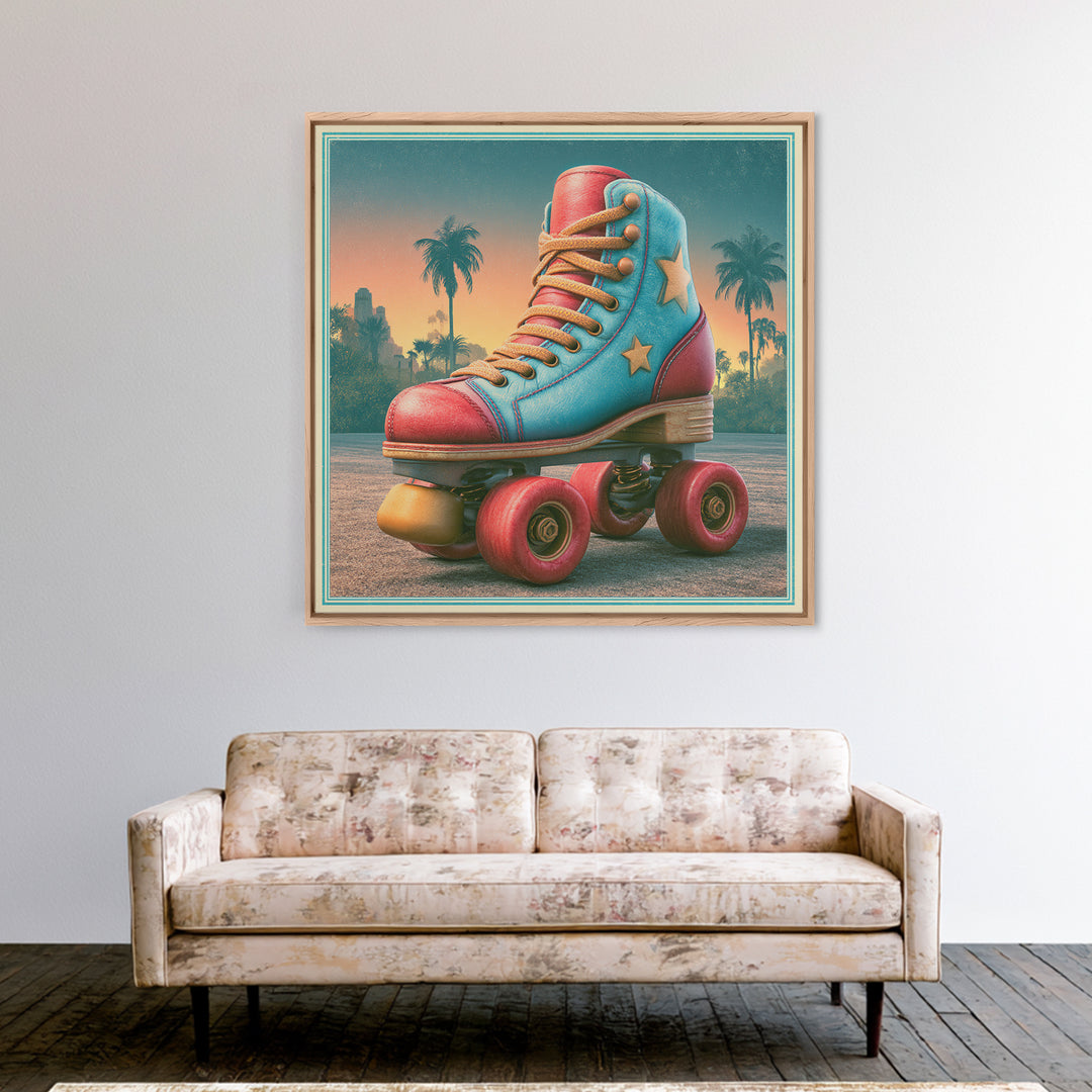 Retro Roller Skate Framed Canvas Print, Retro Art, Living Room Decor, Retro, Gallery Decor, Neutral Decor, Modern Decor, RET-1x1-52