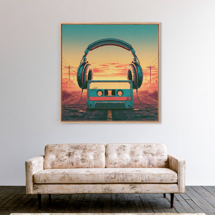 Cassette Tape and Headphones Graphic Canvas Print, Retro Art, Retro Wall Art, Living Room Decor, Oil Painting, Retro, RET-1x1-54