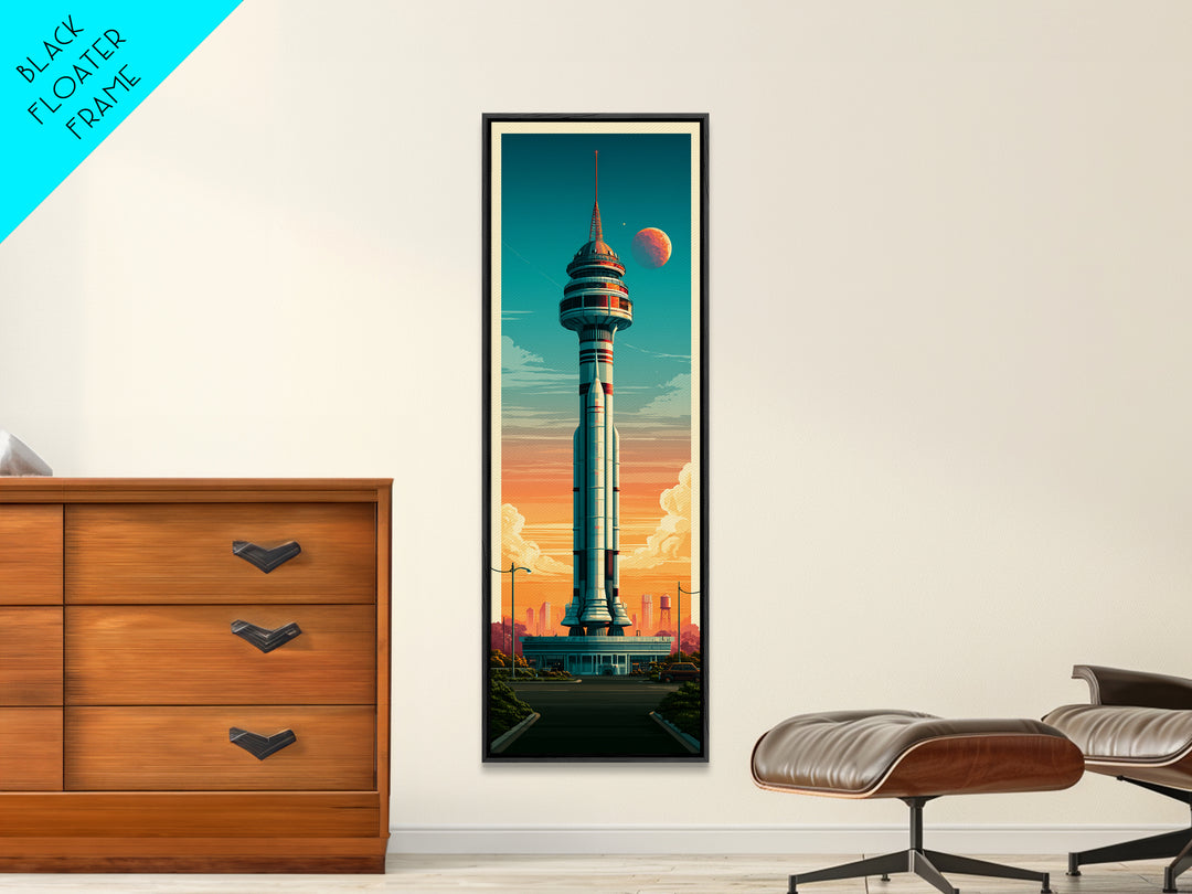 Space Age Rocket Poster Scene Framed Canvas Print, Retro Art, Retro Wall Art, Living Room Decor, Fine Art, Retro, Luxury Decor, RET-1x3-91