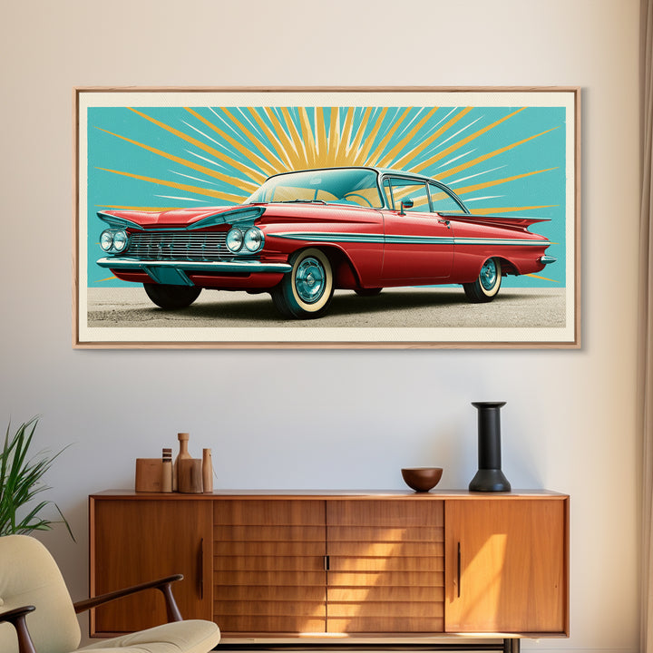 Atomic Starburst Pattern Framed Canvas Print, Retro Art, Contemporary Art, Living Room Decor, Fine Art, Retro, Art Deco, RET-2x1-83