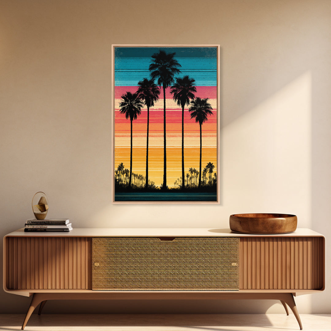 70s Sunset Stripes Canvas Print, Retro Art, Floral Wall Art, Living Room Decor, Abstract Art, Retro, Minimalist Decor, RET-2x3-11