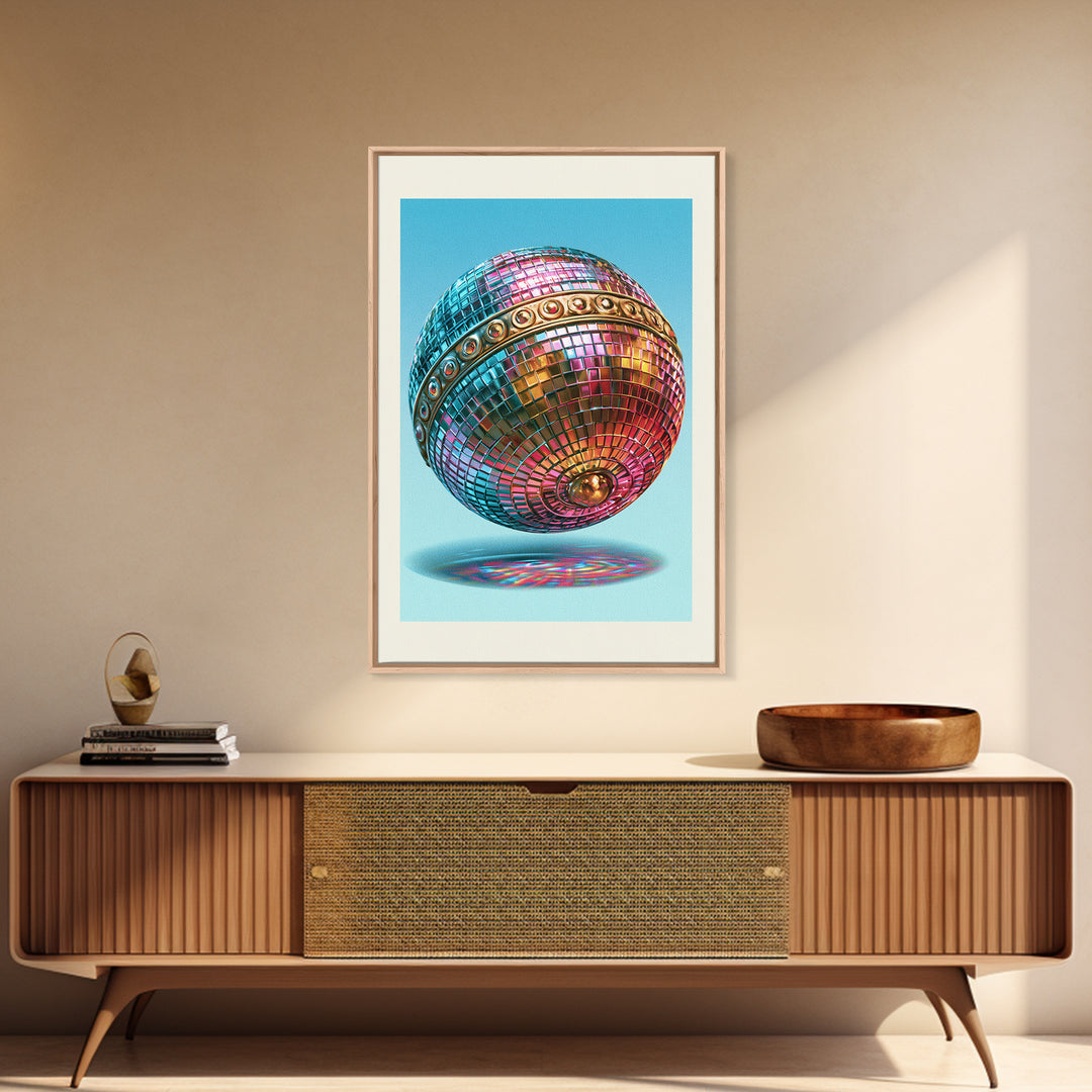 Roller Disco Ball Framed Canvas Print, Retro Art, Contemporary Art, Living Room Decor, Oil Painting, Retro, Art Deco, RET-2x3-21