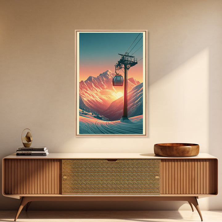 Retro Ski Poster Mountain Scene Canvas Print, Retro Art, Bedroom Wall Art, Living Room Decor, Watercolor Art, Retro, Art Print, RET-2x3-32
