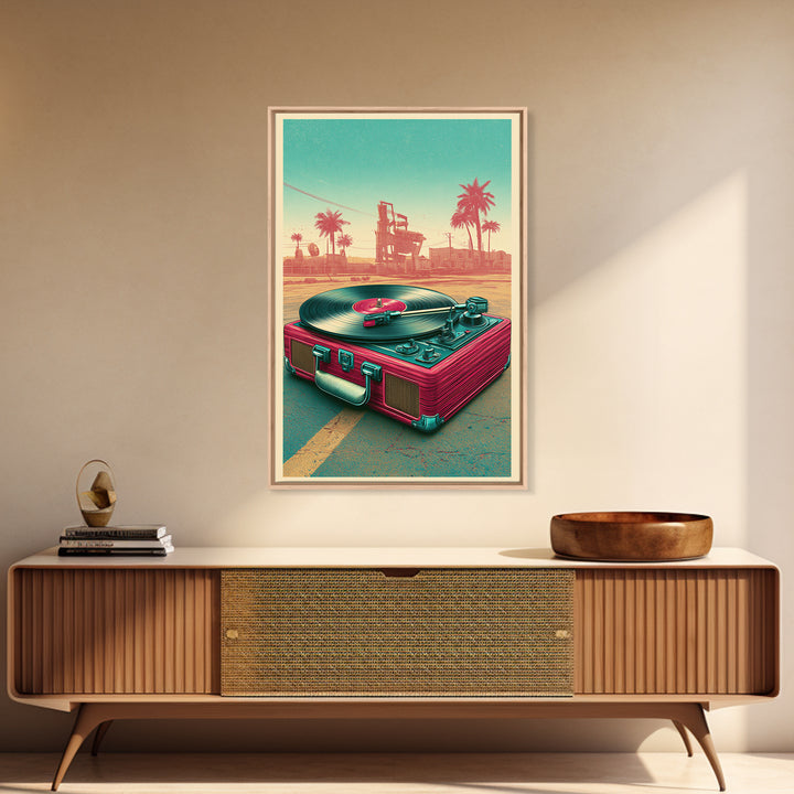Vinyl Record Player Framed Canvas Print, Retro Art, Wall Art Prints, Living Room Decor, Fine Art, Retro, Whimsical Decor, RET-2x3-68