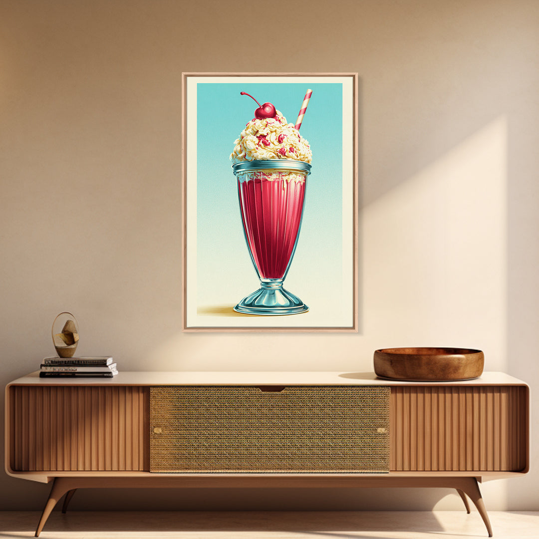 1950s Diner Milkshake Canvas Print, Retro Art, Poster, Living Room Decor, Fine Art, Retro, Abstract Art, Apartment Decor, RET-2x3-9