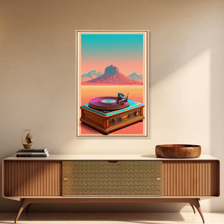 Vinyl Record Player Framed Canvas Print, Retro Art, Gallery Decor, Living Room Decor, Abstract Art, Retro, Contemporary Art, RET-2x3-92