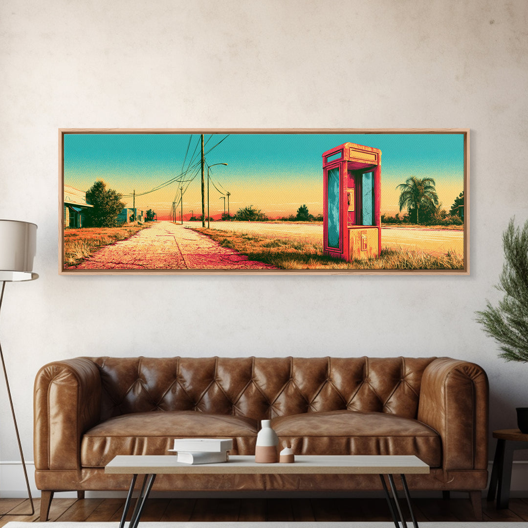 Old Telephone in Bold Color Field Canvas Print, Retro Art, Funky Wall Art, Living Room Decor, Abstract Art, Retro, RET-3x1-14