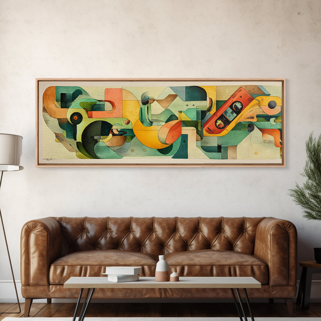 Retro Beach Umbrella and Surfboard Canvas Print, Retro Art, Printable Wall Art, Living Room Decor, Abstract Art, Retro, RET-3x1-34