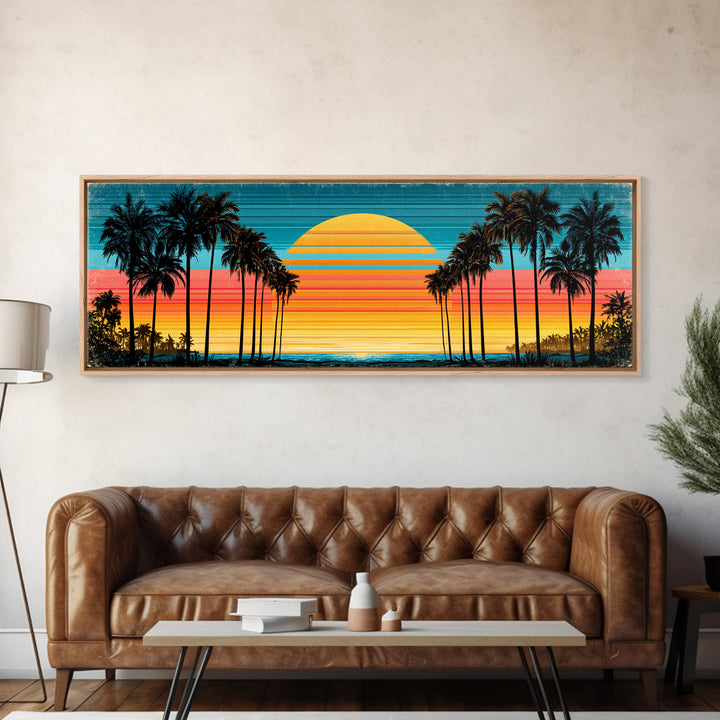 70s Sunset Stripes Framed Canvas Print, Retro Art, Wall Art Prints, Living Room Decor, Abstract Art, Retro, Whimsical Decor, RET-3x1-67