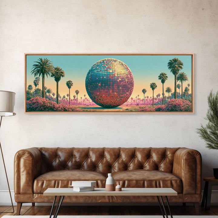 Roller Disco Ball Framed Canvas Print, Retro Art, Whimsical Decor, Living Room Decor, Retro, Modern Decor, Fine Art Print, RET-3x1-77