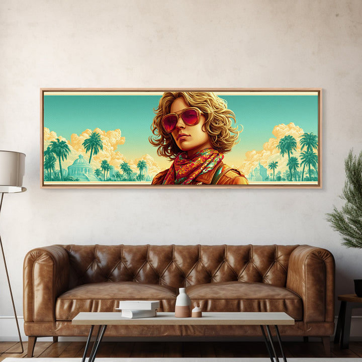 Mod Woman in Sunglasses and Scarf Canvas Print, Retro Art, Neutral Decor, Living Room Decor, Fine Art, Retro, Wall Art, RET-3x1-96