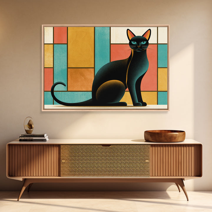 Mid Century Cat Canvas Print, Retro Art, Original Art, Living Room Decor, Abstract Art, Retro, Retro Wall Art, Bedroom Wall Art, RET-3x2-1