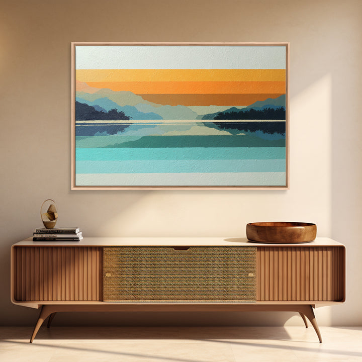70s Sunset Stripes Framed Canvas Print, Retro Art, Wall Decor, Living Room Decor, Oil Painting, Retro, Apartment Decor, RET-3x2-55