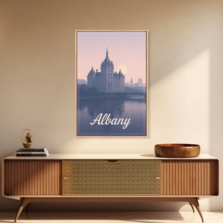 Albany Travel Poster, Framed Canvas Print, Classic Travel Poster Art, Albany Travel Art, Gift For Travelers, Wanderlust Decor, Wall Art