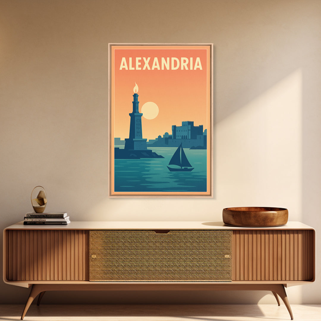 Alexandria Travel Poster, Framed Canvas Print, Classic Travel Poster Art, Alexandria Travel Art, City Illustration, Travel Poster Art