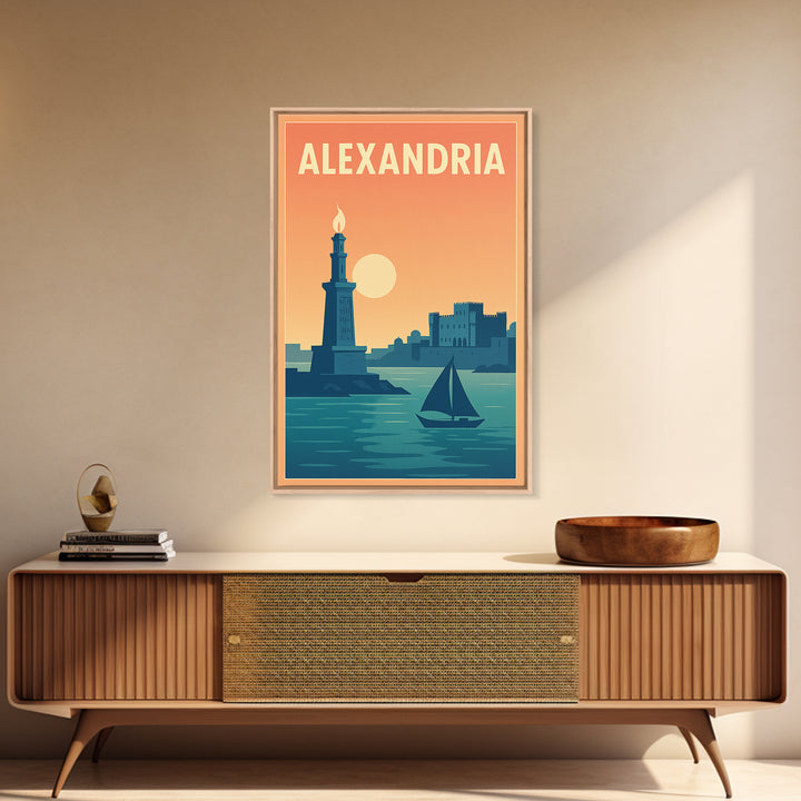 Alexandria Travel Poster, Framed Canvas Print, Classic Travel Poster Art, Alexandria Travel Art, City Illustration, Travel Poster Art