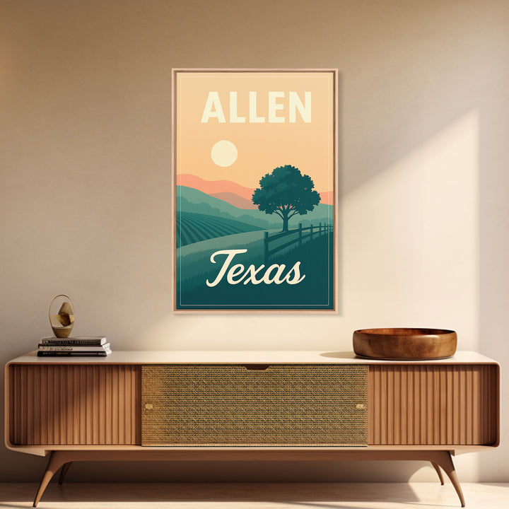 Allen Travel Poster, Framed Canvas Print, Vintage Travel Poster Art, Allen City Art, Vintage Travel Print, Travel Wall Art, City Poster