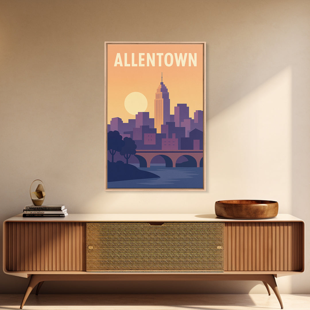 Allentown Travel Poster, Framed Canvas Print, Vintage Travel Poster Art, Allentown Art Print, Vintage City Art, Travel Art Print