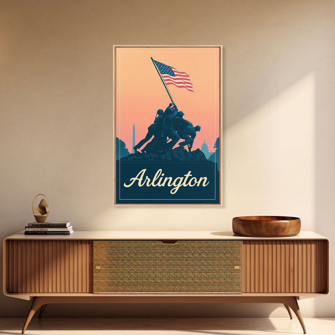 Arlington Texas Travel Poster, Framed Canvas Print, Mid Century City Wall Art, Arlington Wall Art, Eclectic Wall Decor, City Illustration