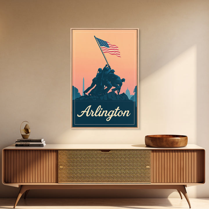 Arlington Texas Travel Poster, Framed Canvas Print, Mid Century City Wall Art, Arlington Wall Art, Eclectic Wall Decor, City Illustration