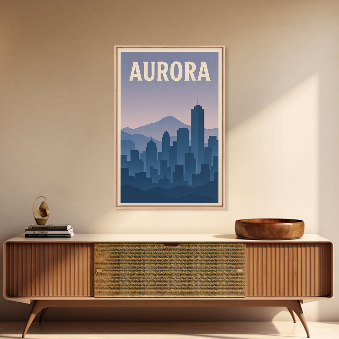 Aurora Travel Poster, Canvas Print, Vintage Travel Poster Art, Aurora Travel Art, Travel Art Print, Mid Century Wall Art, City Art Print